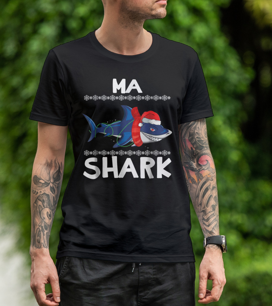 MA SHARK Ugly Christmas Snowflake Santa T-Shirt