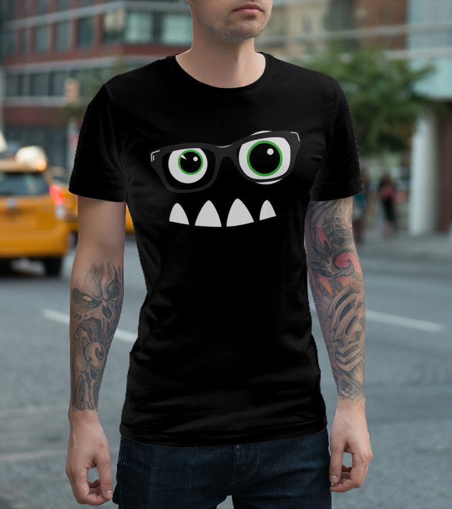 Monster Face Nerd Glasses Eyes Teeth T-Shirt