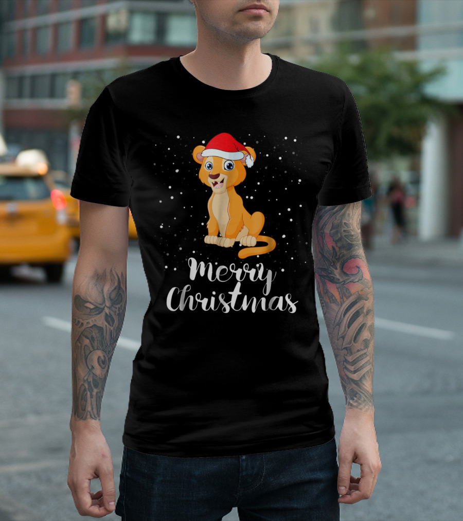 Lioness Merry Christmas Matching Family Group Santa Hat Snowfall T-Shirt