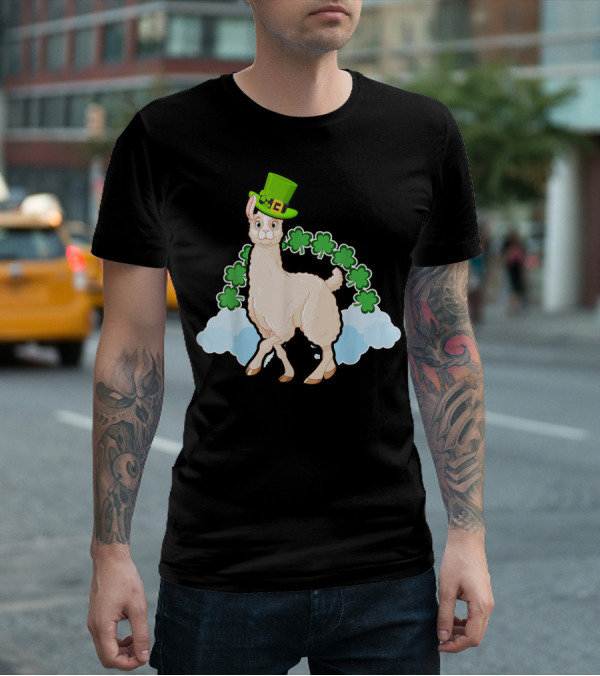 Llama St Patricks Day Rainbow Shamrocks Leprechaun Hat T-Shirt