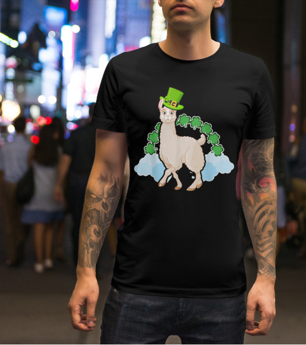 Llama St Patricks Day Rainbow Shamrocks Leprechaun Hat T-Shirt