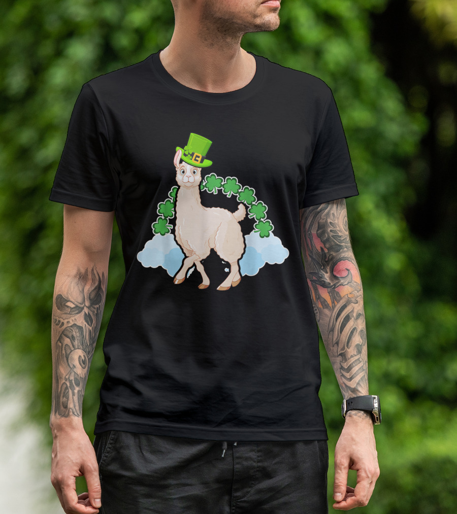 Llama St Patricks Day Rainbow Shamrocks Leprechaun Hat T-Shirt
