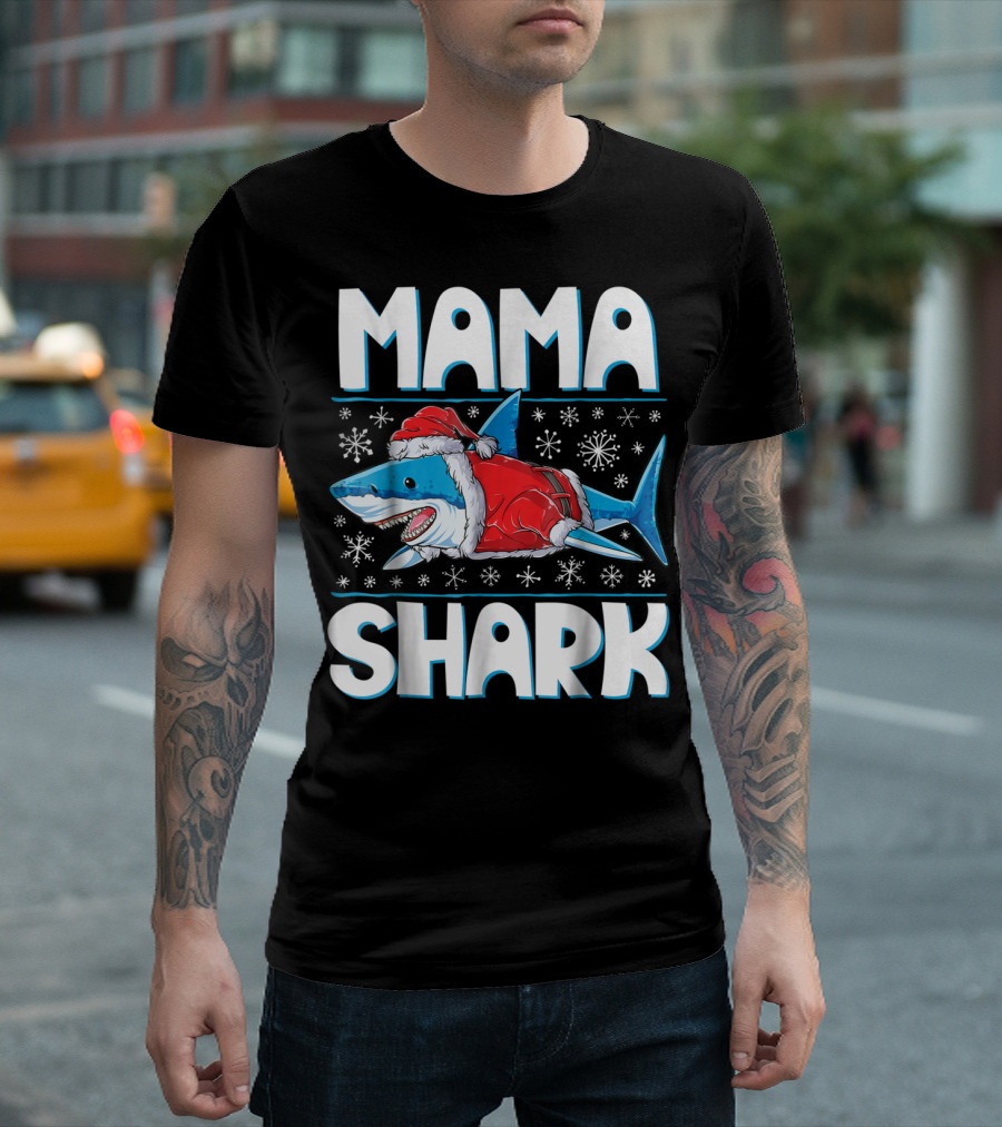 Mama Shark Santa Festive Snowflakes T-Shirt