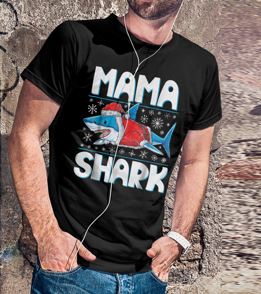 Mama Shark Santa Festive Snowflakes T-Shirt