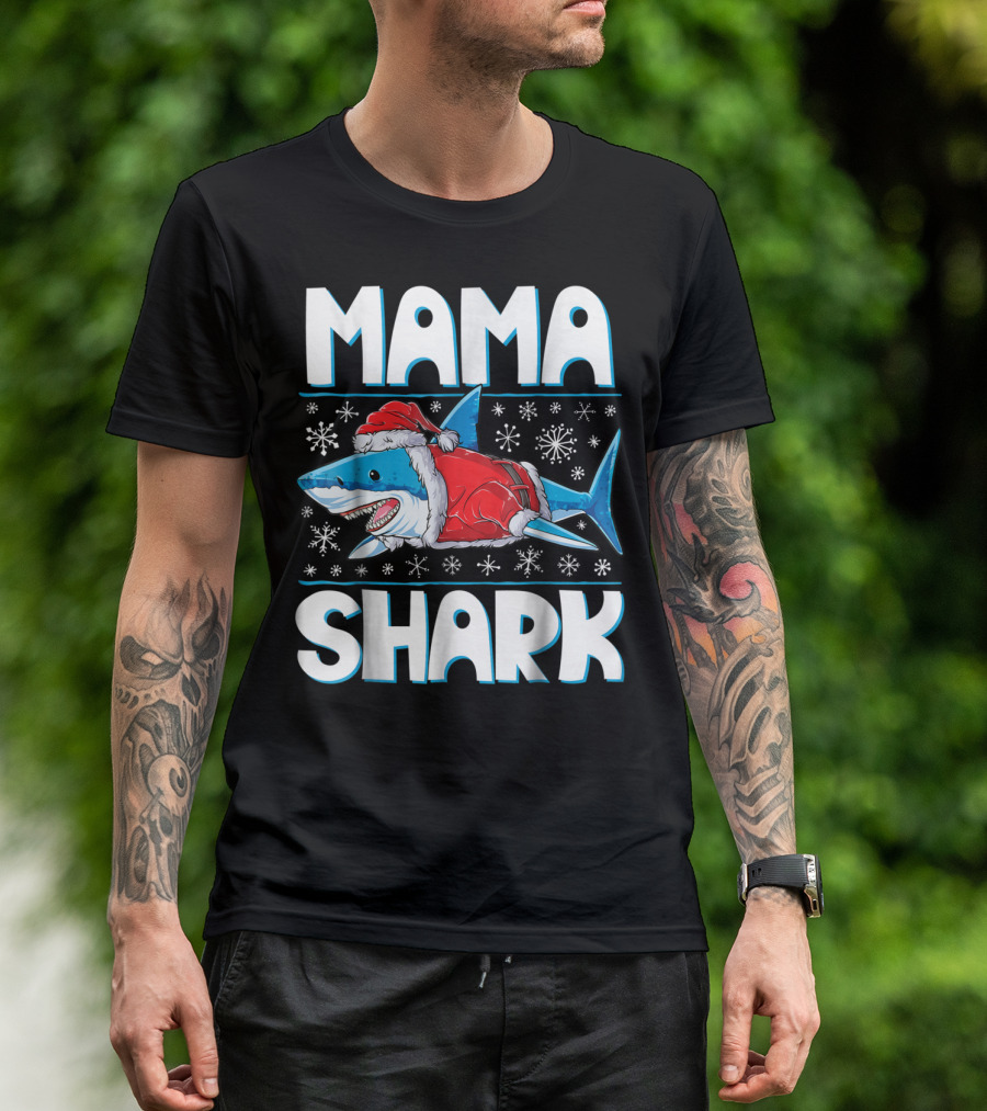 Mama Shark Santa Festive Snowflakes T-Shirt