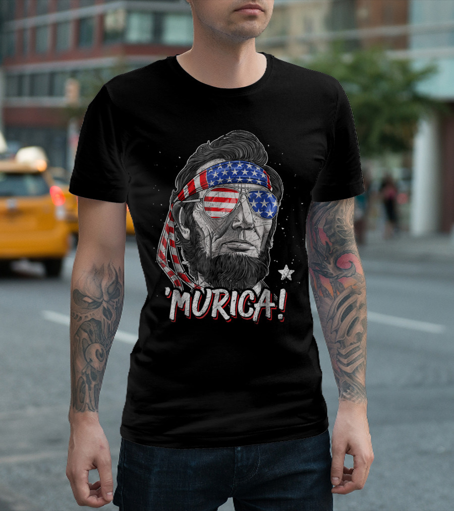 'Murica Abe Lincoln American Flag Bandana Sunglasses 4th Of July T-Shirt