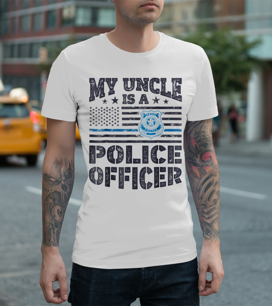 My Uncle Is A Police Officer Stars Badge Flag T-Shirt