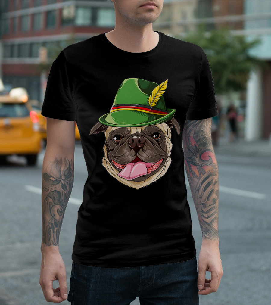 Pug Oktoberfest Pugtoberfest Boys Lederhosen Hat T-Shirt