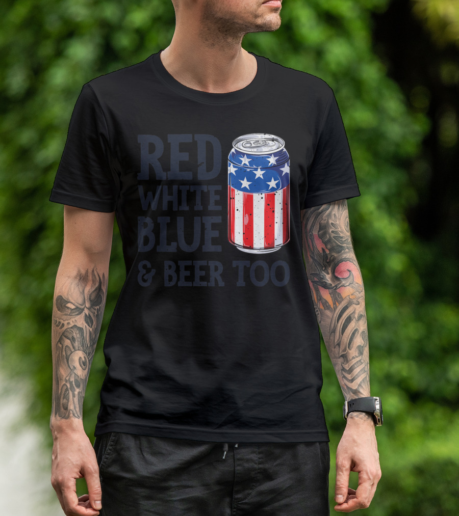 Red White Blue Beer Can Stars Stripes 4th Of July T-Shirt