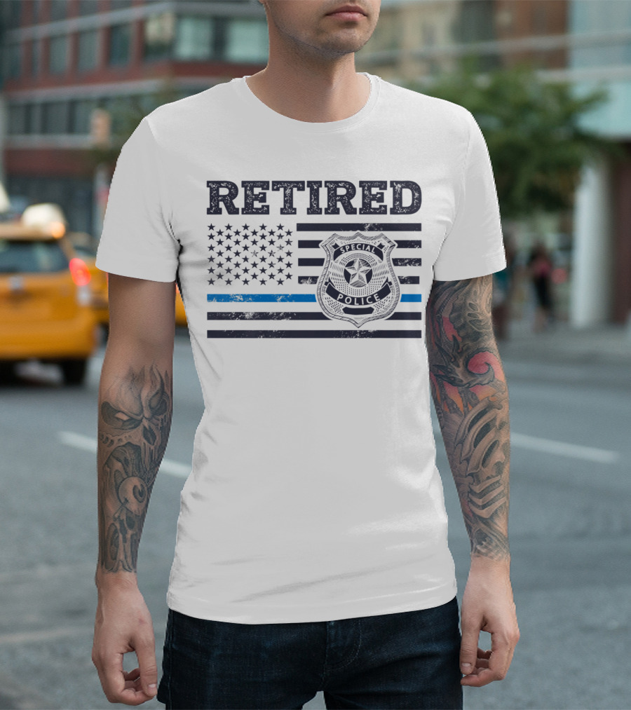 RETIED SPECIAL POLICE BADGE THIN BLUE LINE AMERICAN FLAG T-Shirt