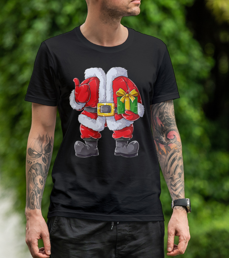 Santa Claus Costume With Gift Holiday Boys Christmas T-Shirt