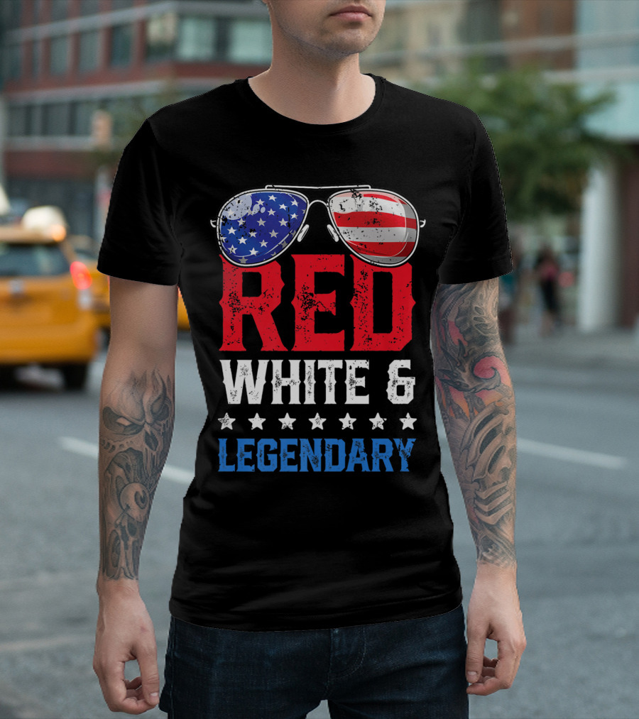 Red White and Legendary Sunglasses Stars American Flag 4th of July T-Shirt