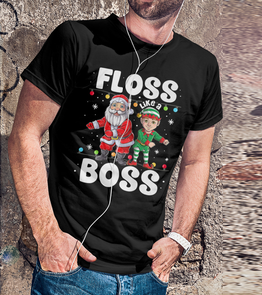 Floss Like A Boss Santa Elf Dance Christmas Lights T-Shirt