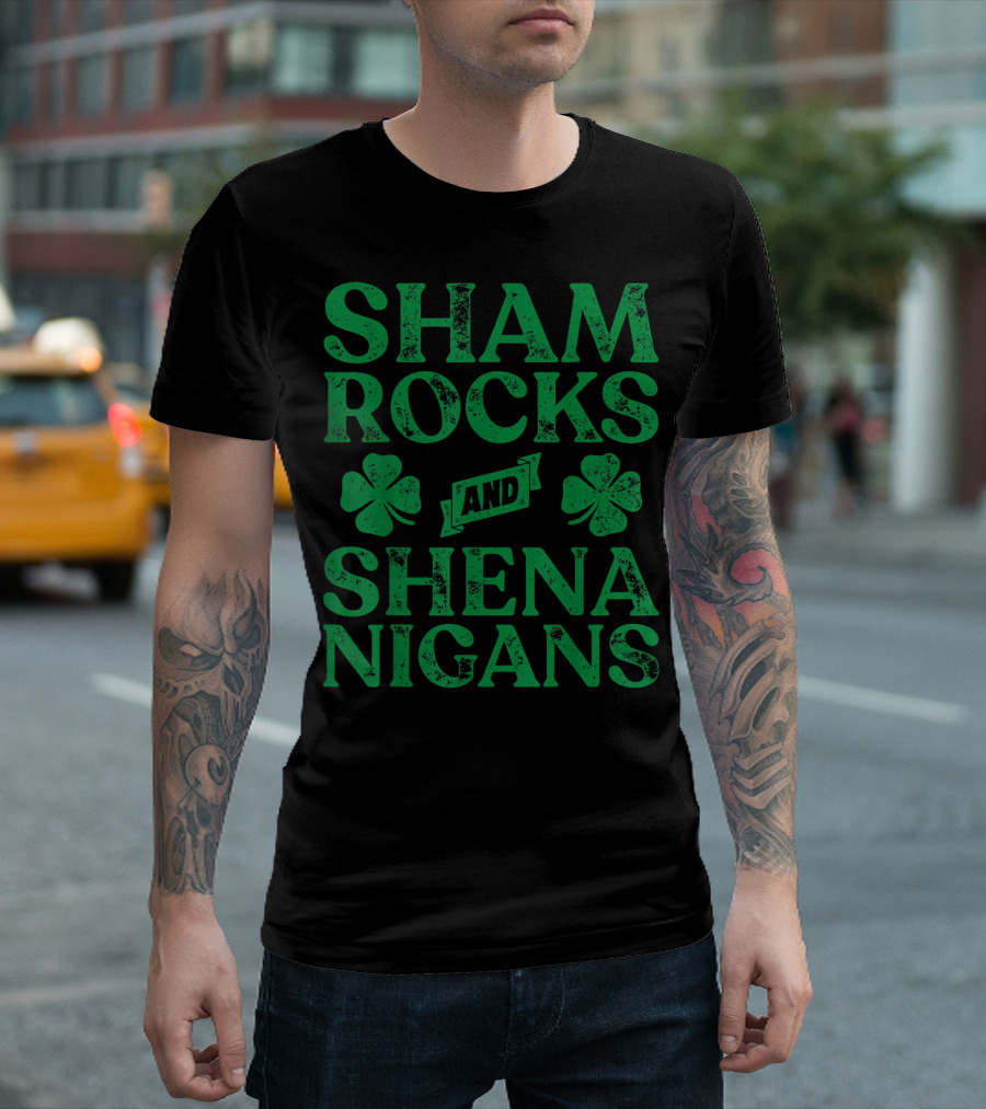 SHAMROCKS AND SHENANIGANS Clover Symbols Green St. Patrick's Day Fun T-Shirt