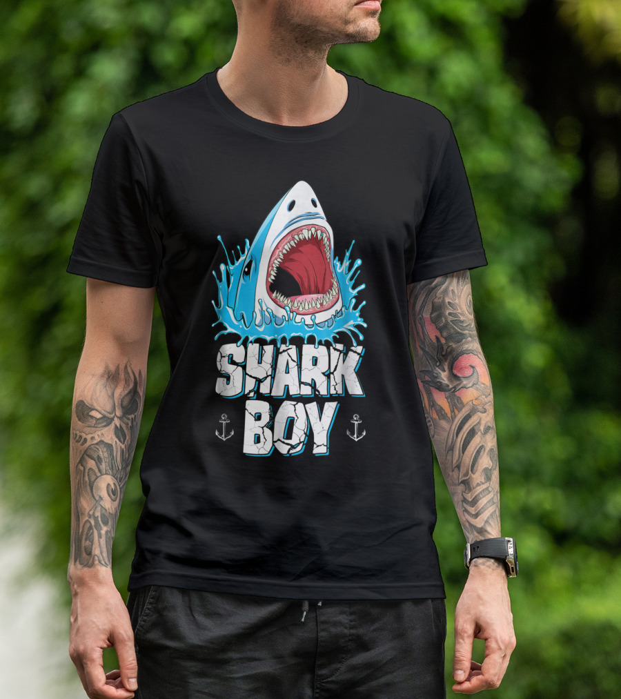 SHARK BOY Fierce Shark With Splashes And Anchors T-Shirt