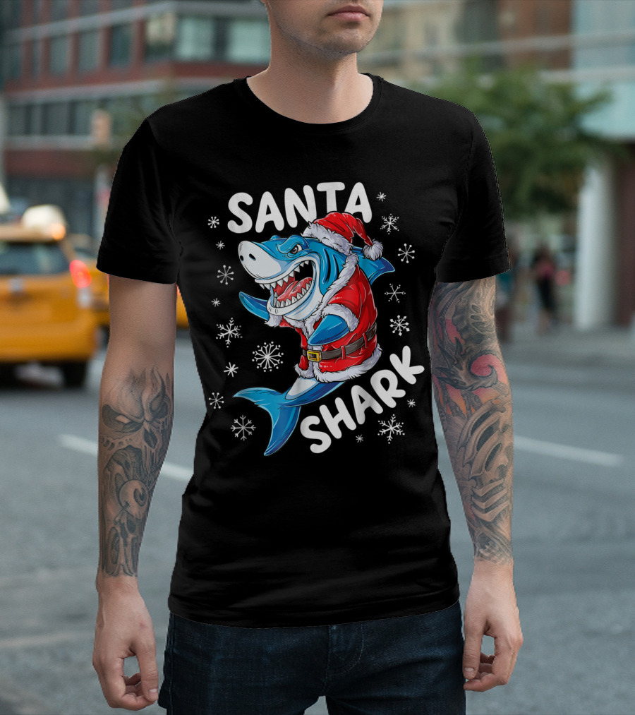 Santa Shark Christmas Boys Men T-Shirt