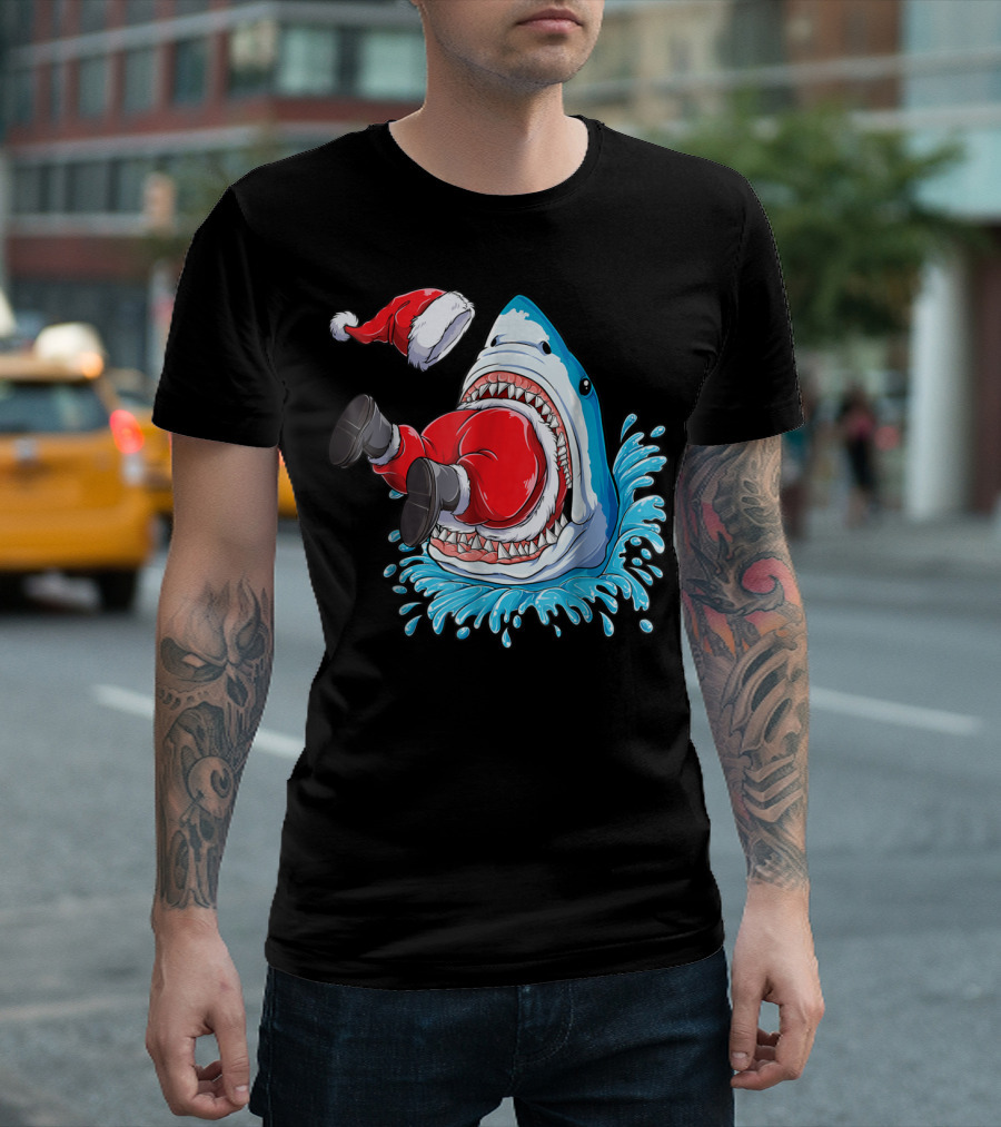 Merry Sharkmas Santa Claus Shark Christmas Holiday Fun T-Shirt