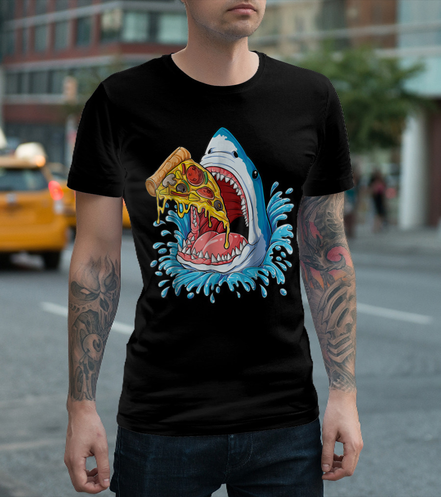 Shark Eating Pizza Splash Kids Boys Food Lovers T-Shirt