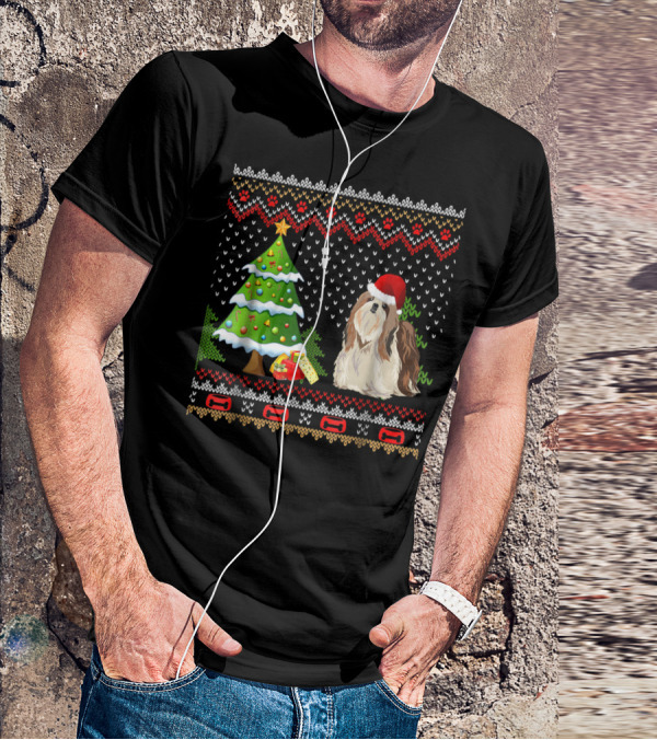 Shih Tzu Santa Christmas Ugly Dog Sweater Tree T-Shirt