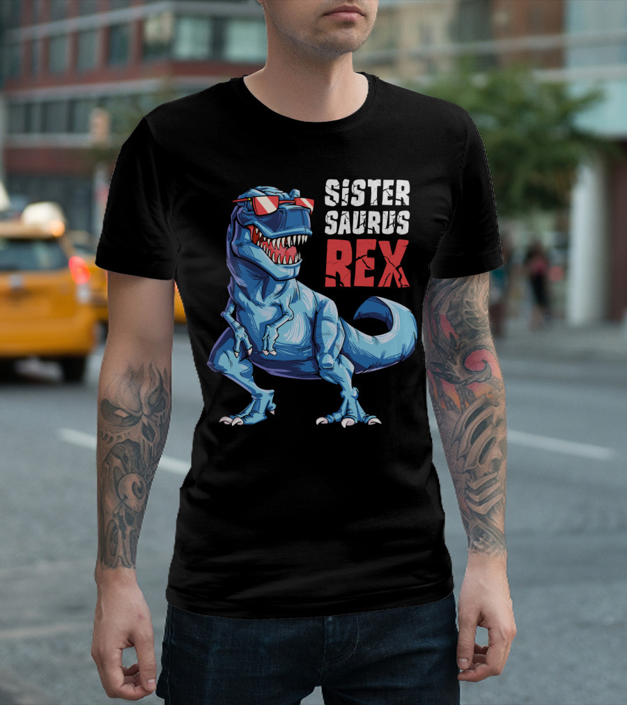 Sister Saurus Rex Dinosaur With Sunglasses T-Shirt