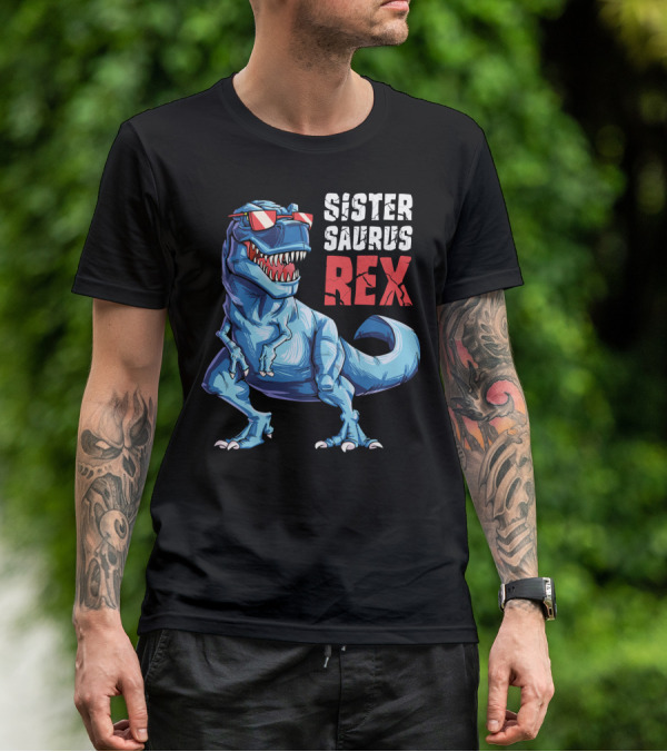 Sister Saurus Rex Dinosaur With Sunglasses T-Shirt