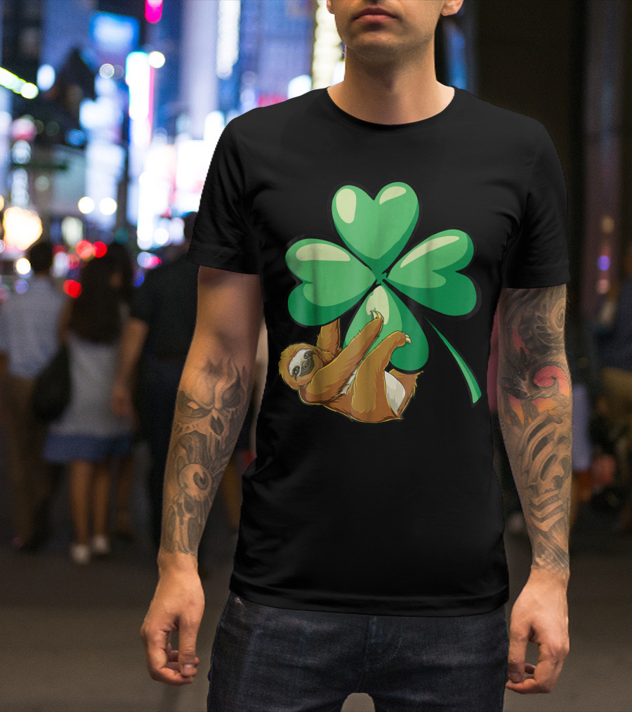 St Patricks Day Sloth Hugging Shamrock T-Shirt