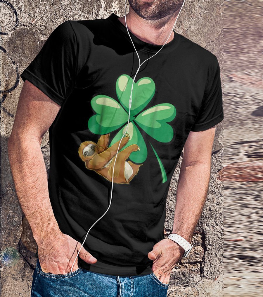 St Patricks Day Sloth Hugging Shamrock T-Shirt