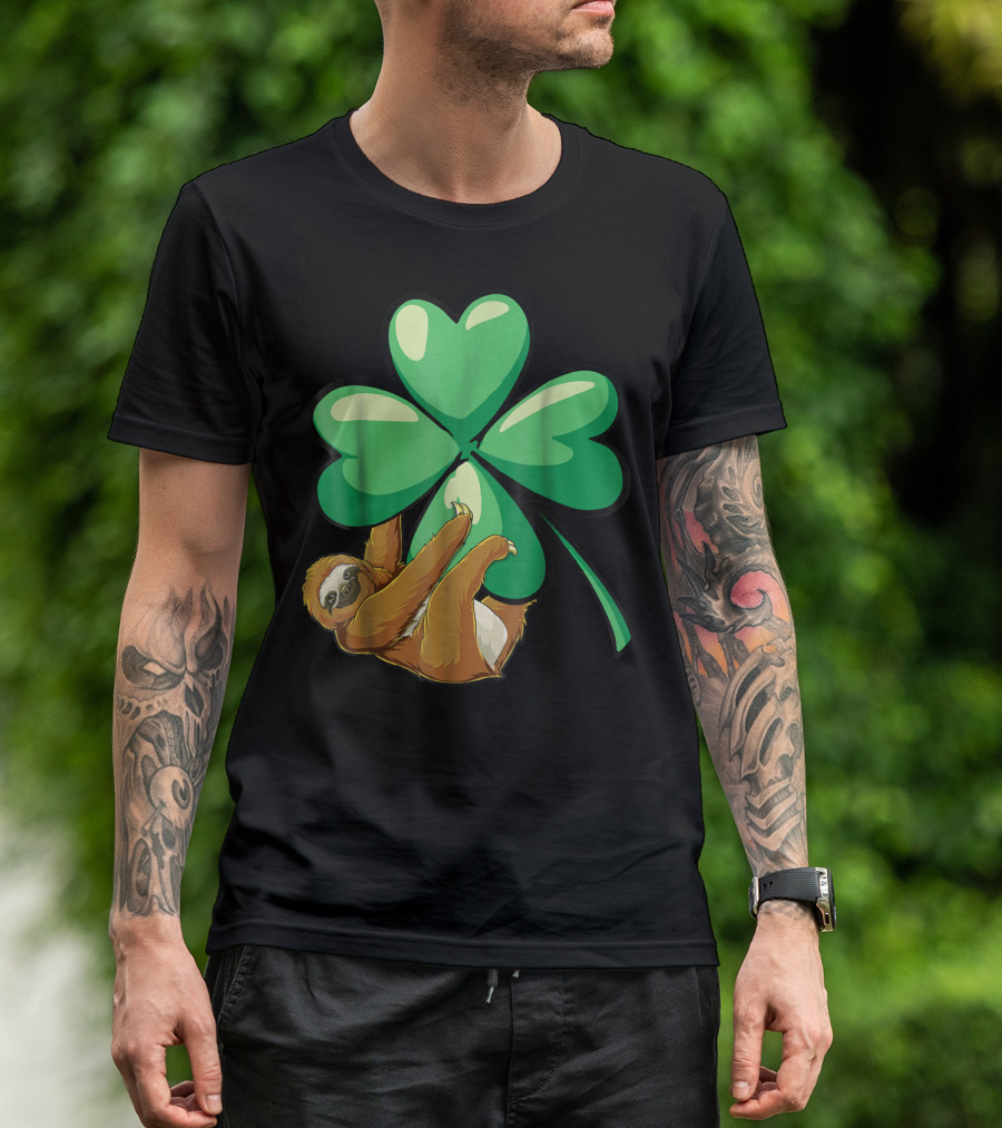 St Patricks Day Sloth Hugging Shamrock T-Shirt
