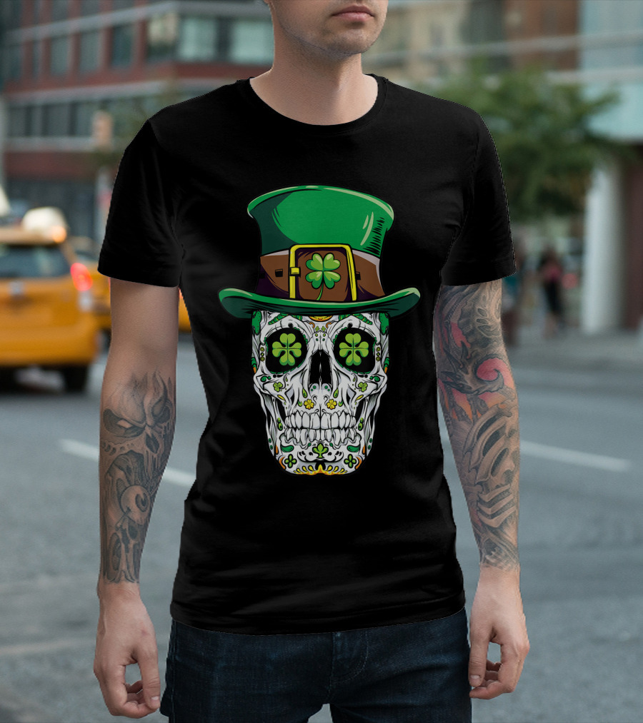 Sugar Skull Clover Top Hat T-Shirt