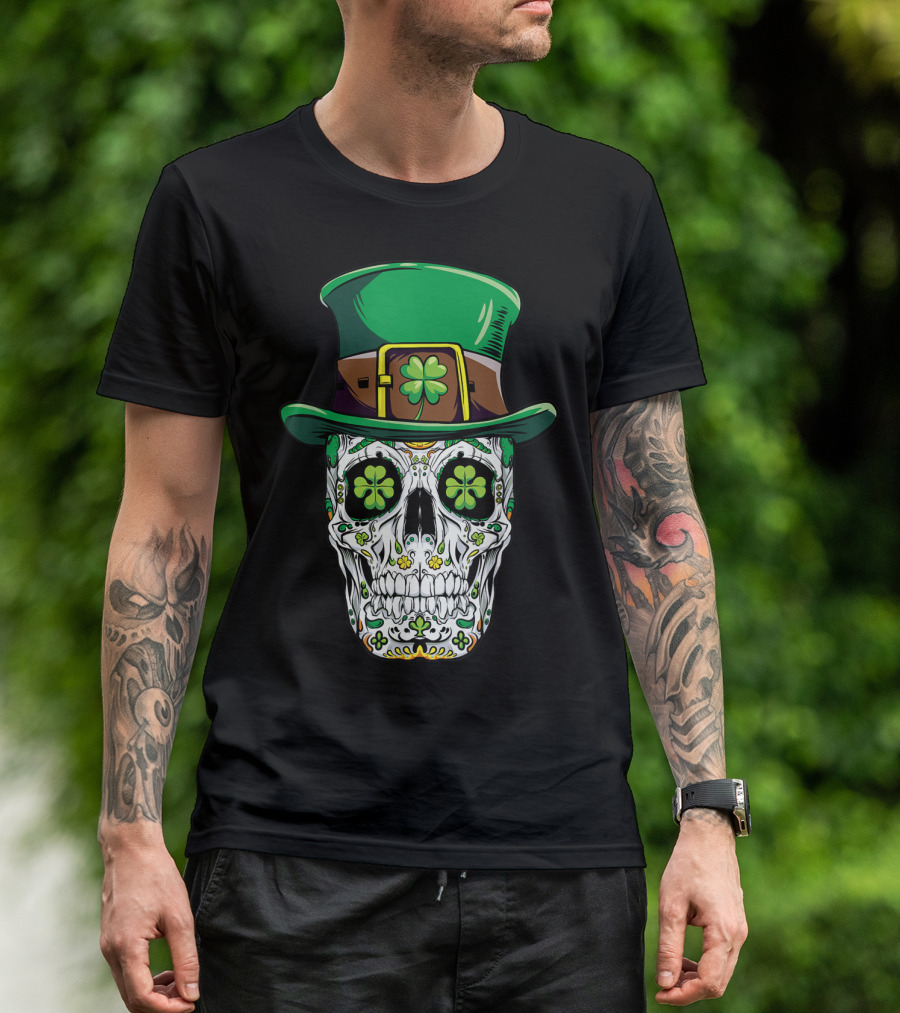 Sugar Skull Clover Top Hat T-Shirt