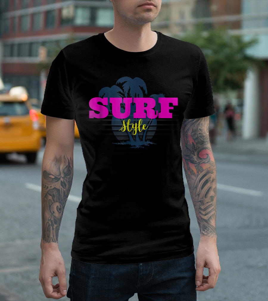 Surf Style Palm Tree Surfing Retro Vibe T-Shirt