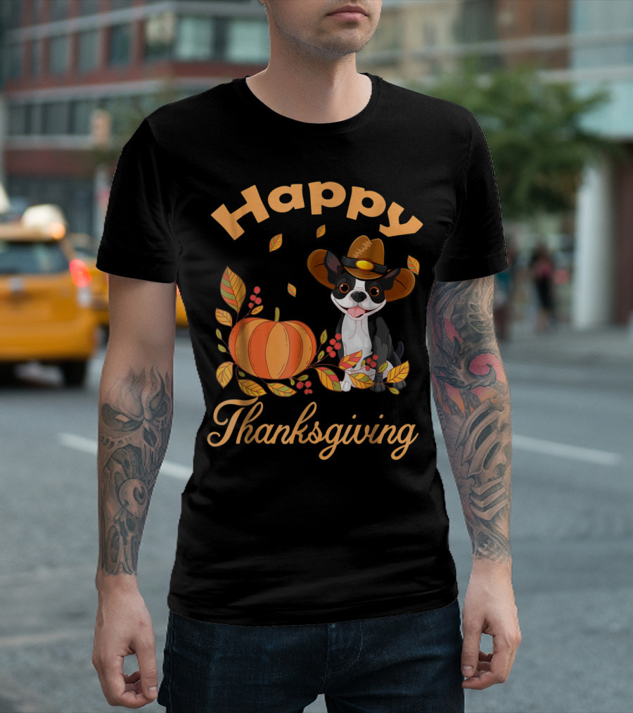 Happy Thanksgiving Boston Terriers Pilgrim T-Shirt