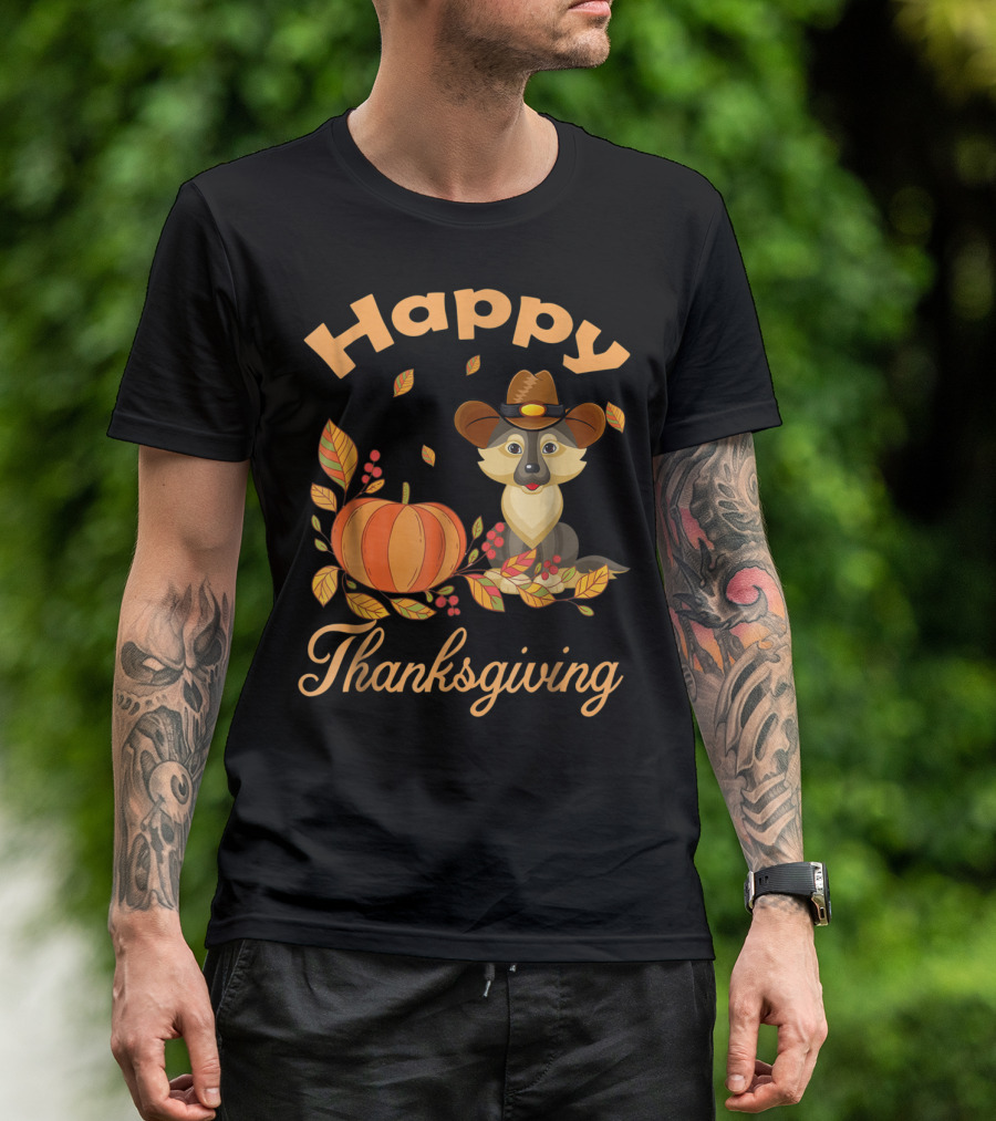 Happy Thanksgiving German Shepherd Pilgrim Pumpkin Autumn Leaves T-Shirt