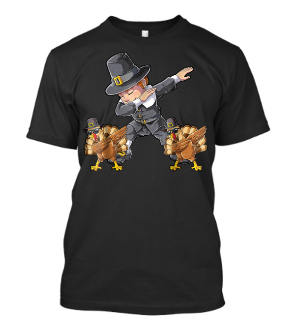 Thanksgiving Dabbing Pilgrim With Turkeys Kids UL T-Shirt