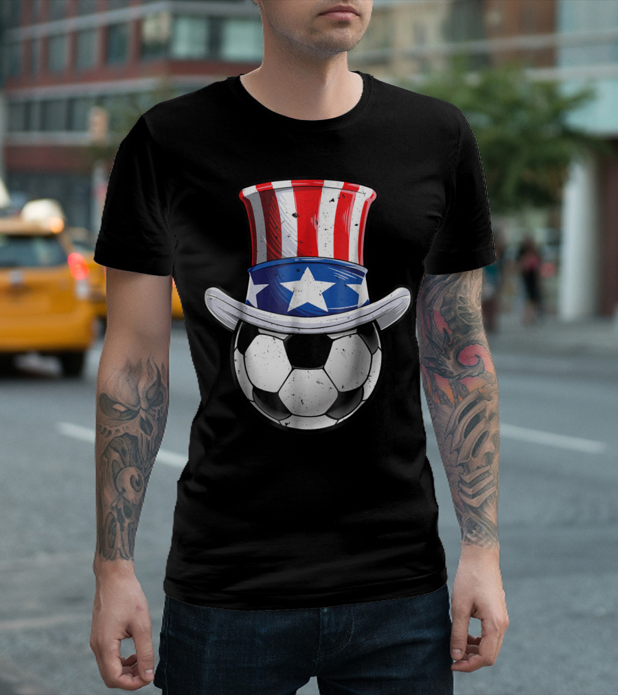 Uncle Sam Hat Soccer Ball 4th Of July T-Shirt
