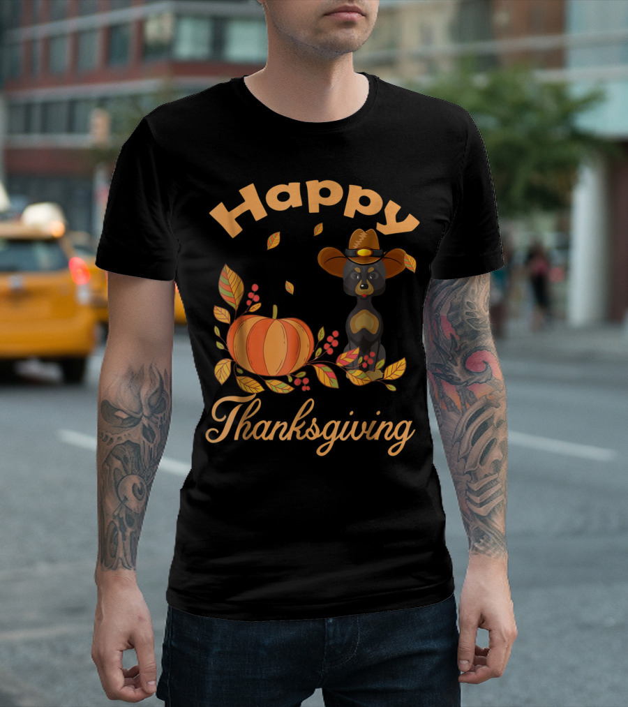Happy Thanksgiving Great Danes Pilgrim Pumpkin Leaves T-Shirt