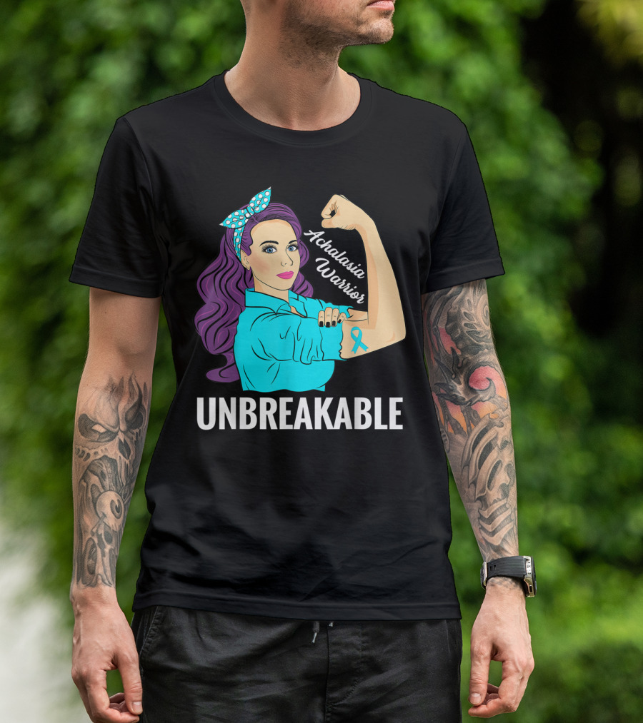 Achalasia Warrior Unbreakable Rosie The Riveter Style Awareness T-Shirt