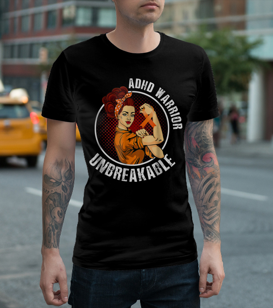 ADHD Warrior Unbreakable Strong Woman Ribbon T-Shirt