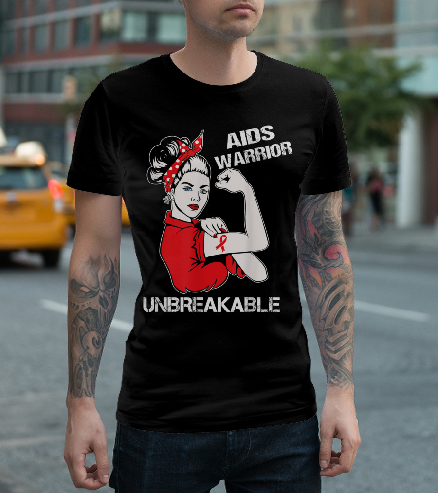 Aids Warrior Unbreakable Rosie The Riveter Ribbon Power T-Shirt