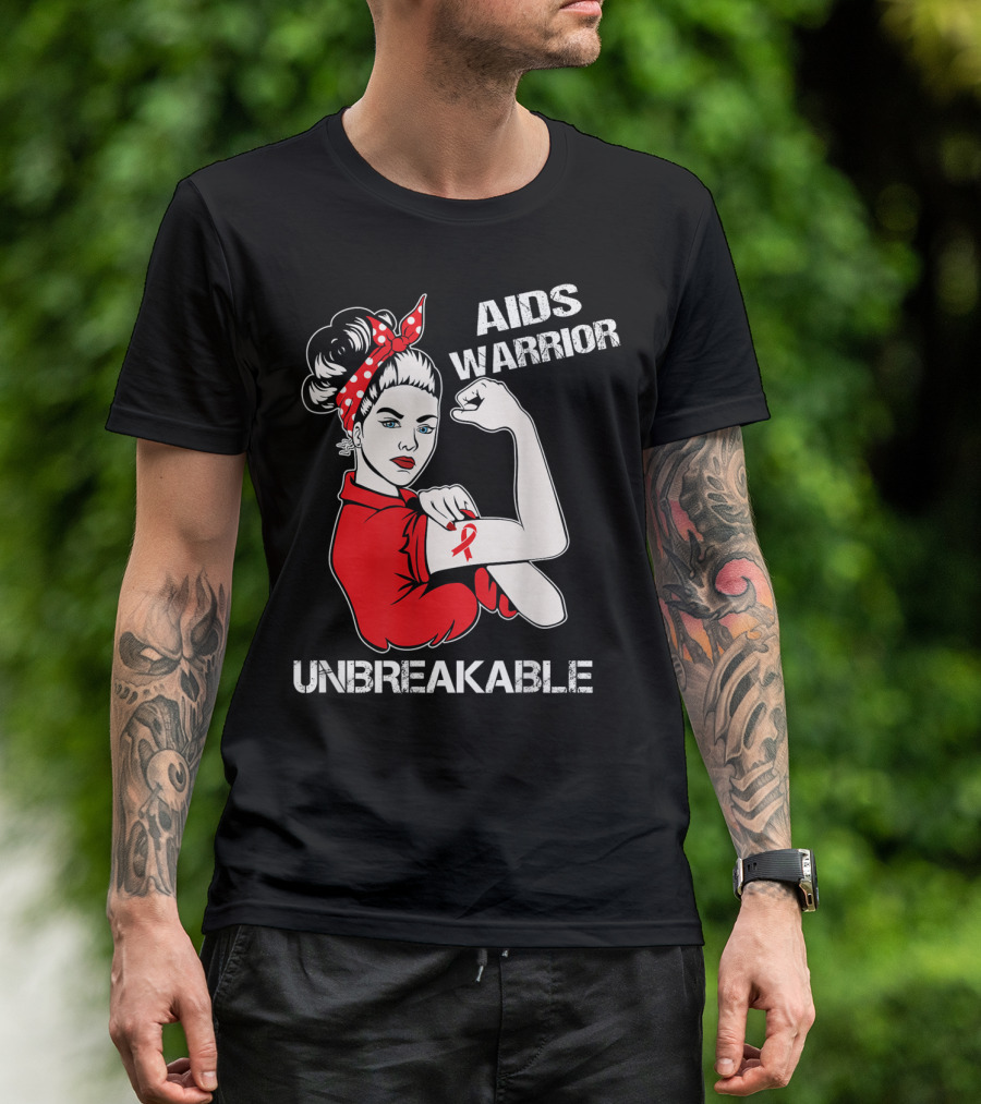 Aids Warrior Unbreakable Rosie The Riveter Ribbon Power T-Shirt