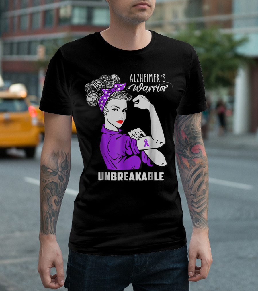 Alzheimer's Warrior Unbreakable Ribbon Retro Rosie T-Shirt
