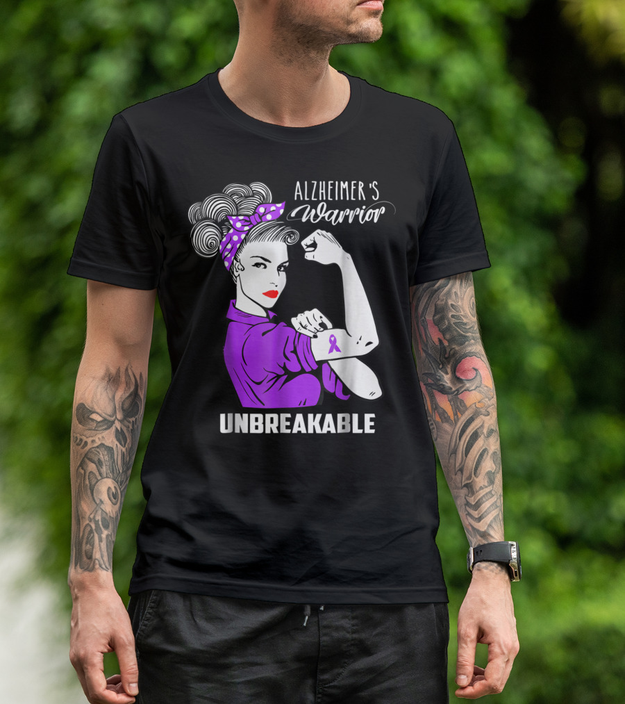 Alzheimer's Warrior Unbreakable Ribbon Retro Rosie T-Shirt