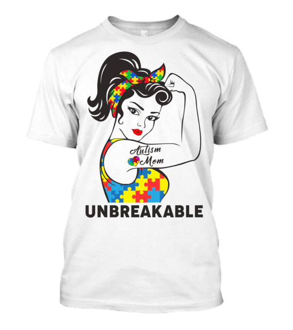 Autism Awareness Unbreakable Autism Mom Puzzle T-Shirt