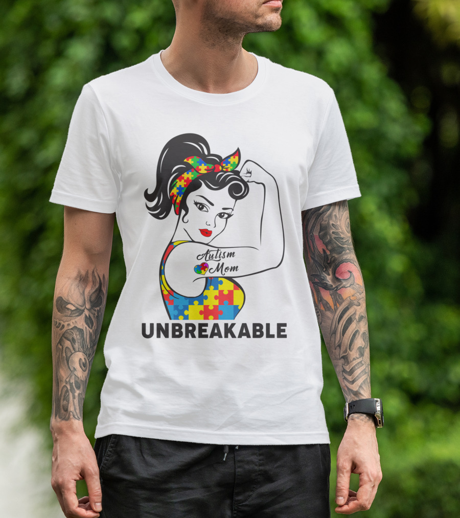 Autism Awareness Unbreakable Autism Mom Puzzle T-Shirt
