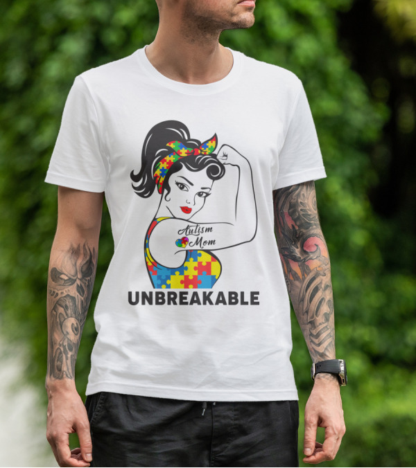 Autism Awareness Unbreakable Autism Mom Puzzle T-Shirt
