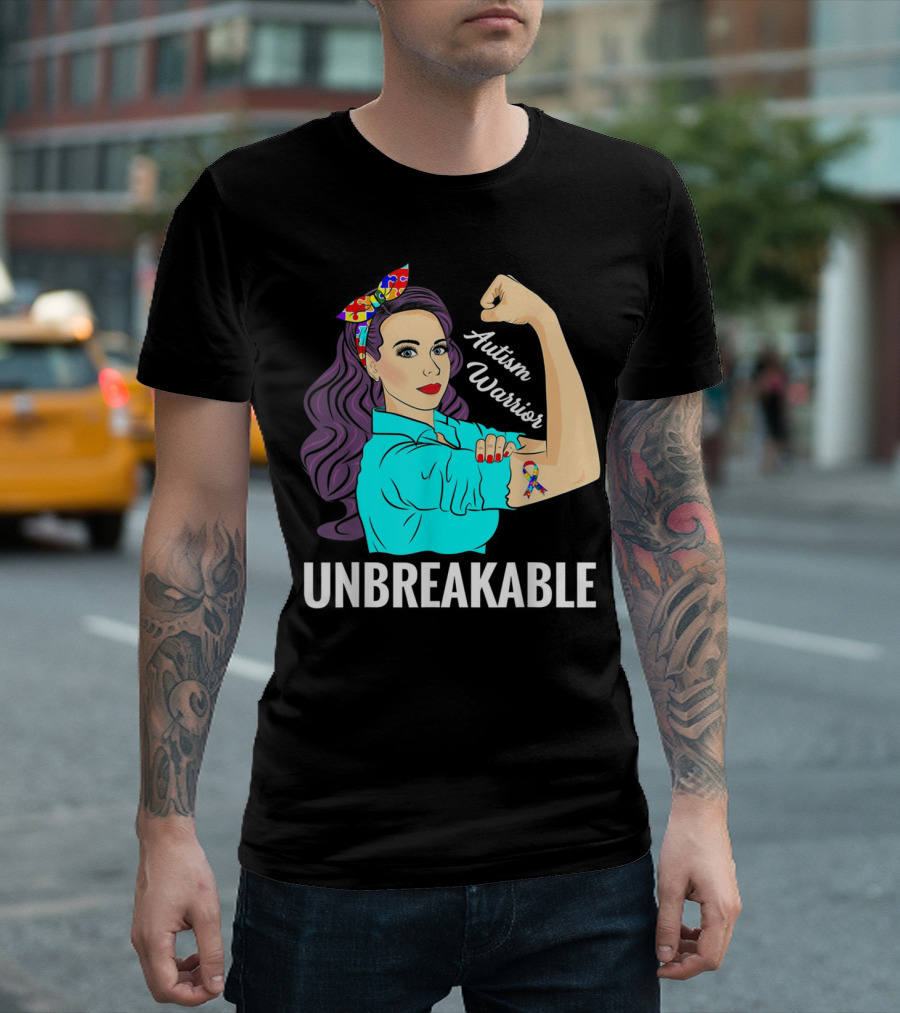 Autism Warrior Unbreakable Survivor Rosie the Riveter T-Shirt