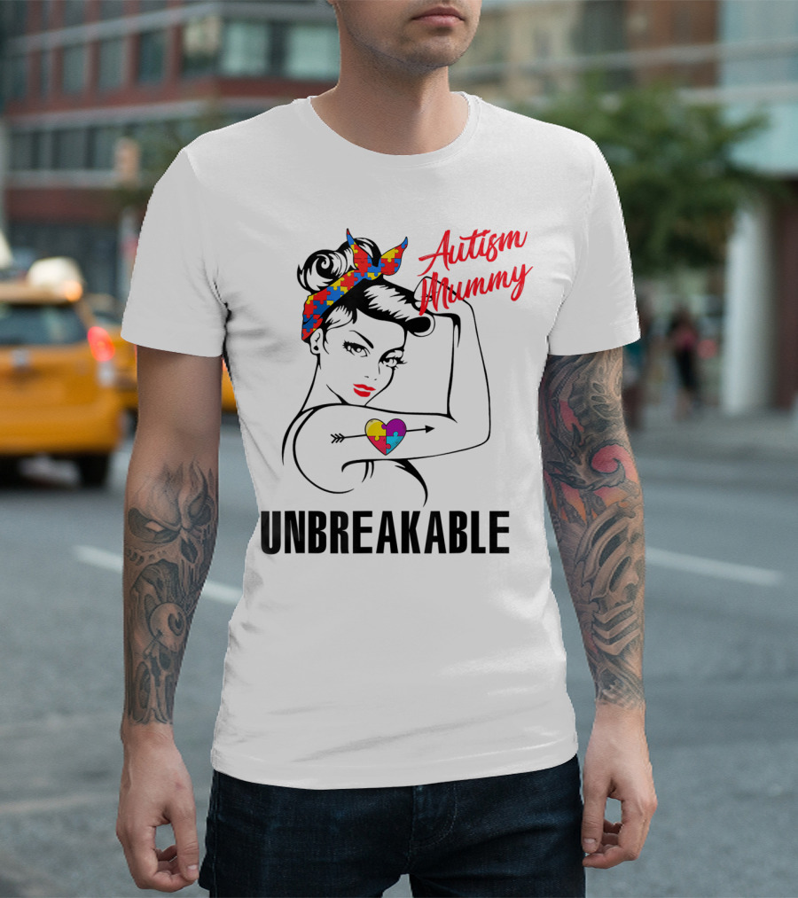 Autism Mummy Unbreakable Heart Puzzle Ribbon Awareness T-Shirt