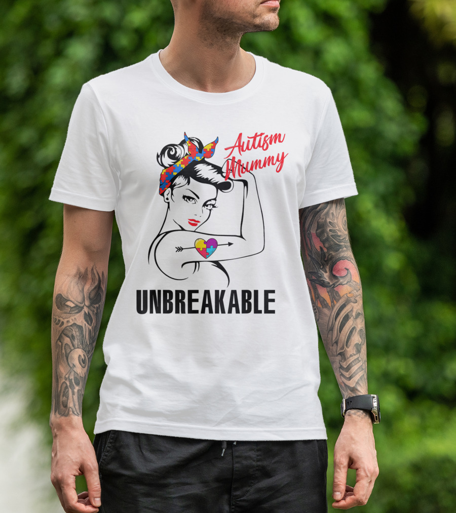 Autism Mummy Unbreakable Heart Puzzle Ribbon Awareness T-Shirt
