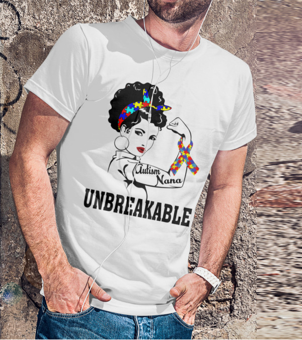 Autism Nana Unbreakable Puzzle Ribbon Strong Woman T-Shirt