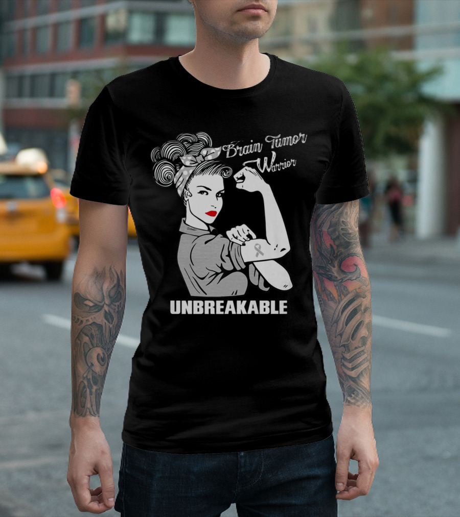 Brain Tumor Warrior Unbreakable Rosie the Riveter T-Shirt